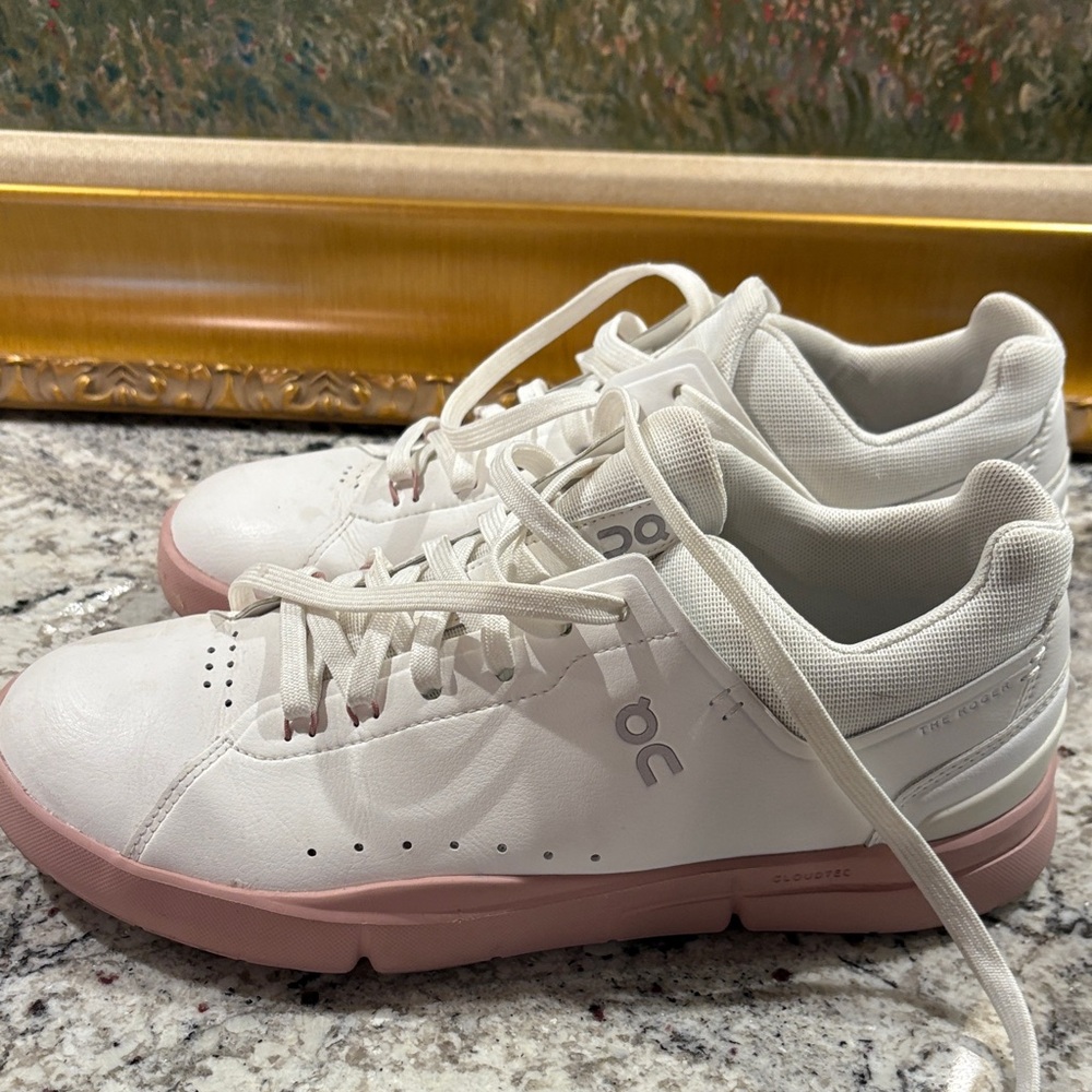 On Running Women's White and Pink Sneakers